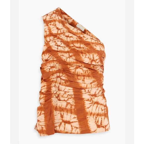 NWT Ulla Johnson Senta One-Shoulder Tie Dye Shibori Ruffle Top Sequoia Size 8 - Picture 8 of 8